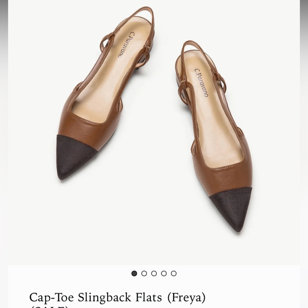NWOT Brown and Black Cap-Toe Slingback Flats